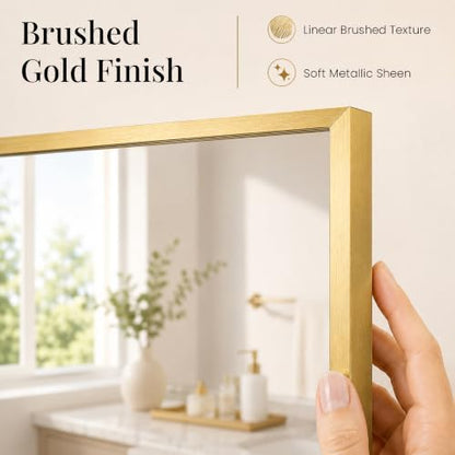 36"x36" Brushed Gold Framed Square Bathroom Vanity Wall Mirror