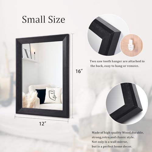 AAZZKANG Wall Mirror Black Wood Framed Rectangle Mirrors for Wall 16"x12"