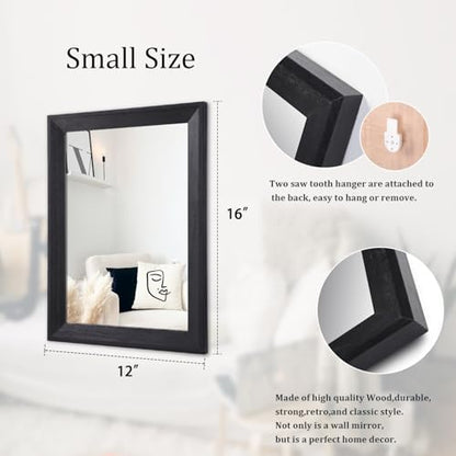 AAZZKANG Wall Mirror Black Wood Framed Rectangle Mirrors for Wall 16"x12"