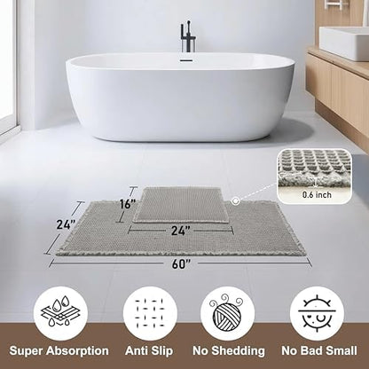 JIUZHEN Set of 2 Waffle Bathroom Rugs Non Slip Bath Mats, 16"x24"+24"x60"