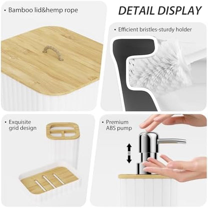 Bathroom Accessory Set - 25PC Bathroom Sets with Shower Curtain and Rugs, White Bathroom Set, Bathroom Accessories Set, Shower Curtain Sets with Rugs, Bathroom Trash Can & Soap Dispenser
