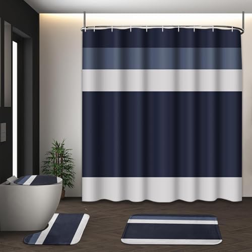 Bathroom Sets with Shower Curtain and Rugs 4 Pcs, Geometric