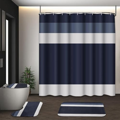Bathroom Sets with Shower Curtain and Rugs 4 Pcs, Geometric