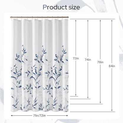 HOMEIDEAS Blue and White Botanical Shower Curtain 72×84 Inches