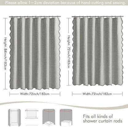 MIULEE Light Grey Scalloped Linen Shower Curtain 72x72 Inches