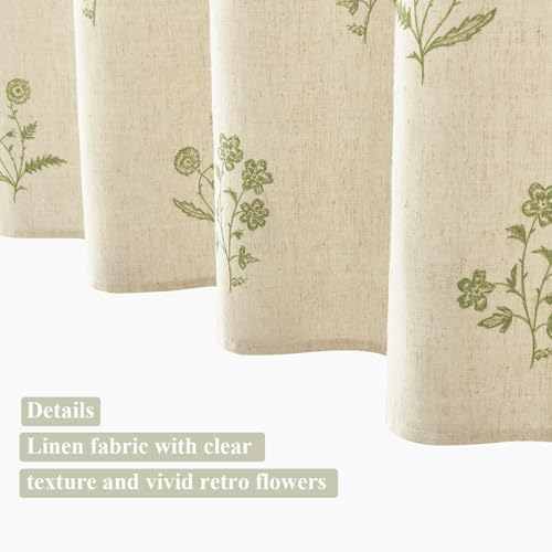 ORTIGIA Linen Shower Curtain 60 W x 72 L Farmhouse Vintage Sage Green Floral Shower Curtains Modern Boho Rustic Block Print Cottagecore Decor for Bathroom