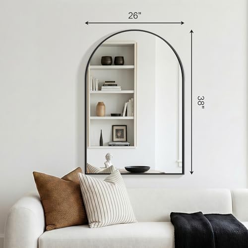 FGU Arched Bathroom Mirror for Over Sink 38"x26" Black Vanity Mirror