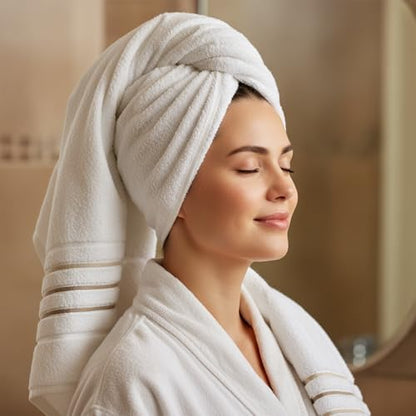 Bath Towels Set for Bathroom – Luxury 6-Piece Cotton Towels, Soft Absorbent & Quick Dry, 600 GSM Bath Towels for Bathroom, Hotel Spa Quality (White/Taupe, 6- Bath Towel Set)