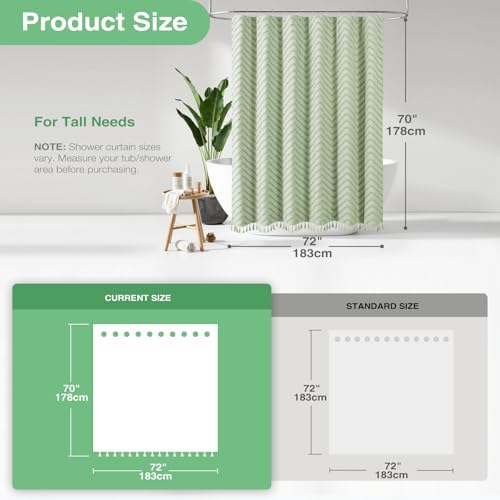 Dynamene Boho Farmhouse Shower Curtain Tufted Chevron 72"x70" Sage Green