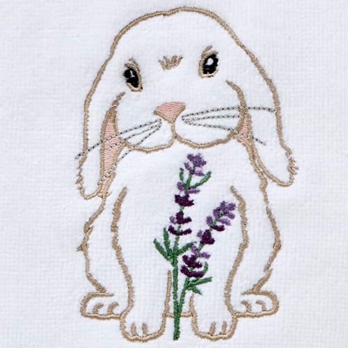 SKL Home Bunny Lop Hand Towel Set-2pc, 100% Cotton, Embroidered, White