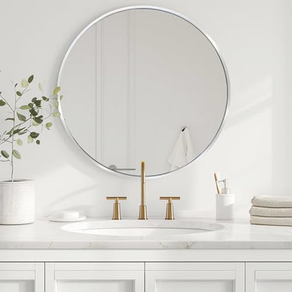 Round Mirror 30 inch Silver, Circle Mirror, Brushed Nickel, Chrome