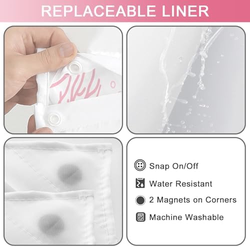 No Hook Shower Curtain and Liner Set, Pink Beach Coastal 71x84