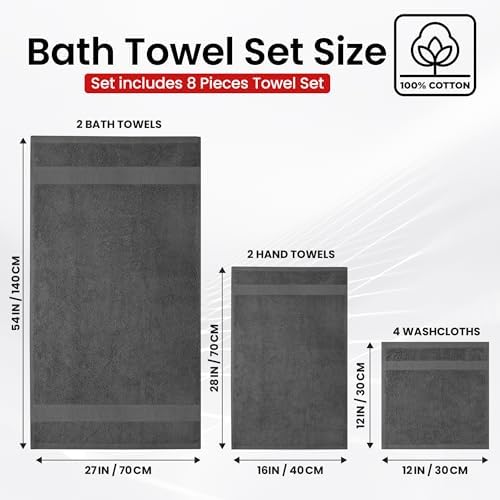 Infinitee Xclusives 100% Cotton Bath Towel Set – 8 Piece Bathroom Towel Set