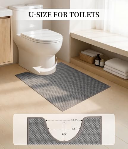 YIHOUSE Light Grey Bathroom Rugs Sets 5 Pieces,Thin Bath Mat Quick Dry