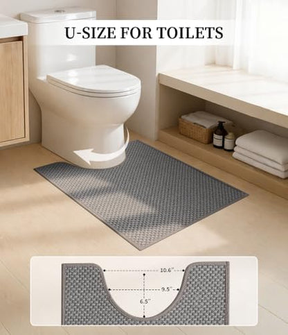 YIHOUSE Light Grey Bathroom Rugs Sets 5 Pieces,Thin Bath Mat Quick Dry