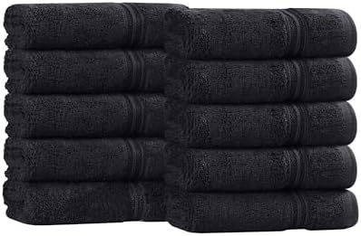 Superior Egyptian Cotton 10-Piece Face Towel Set , Small Towels For Facial, Spa, Quick Dry, Absorbent Towels, Bathroom Accessories, Guest Bath, Home Essentials, Washcloth, Airbnb, Black