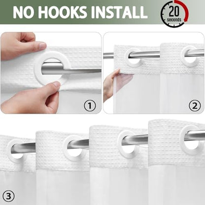 No Hook Shower Curtain with Liner Set Hotel Waffle Ombre Green 72W X 75L