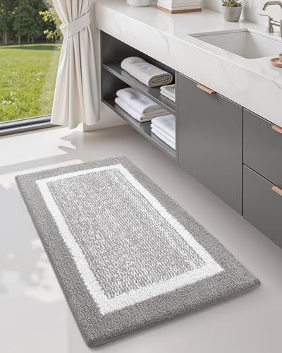 Color&Geometry Simple and Stylish Long Bathroom Rugs Runner Non Slip, 24"x59" Gray Bath Runner Rug, Absorbent, Soft, Washable, Microfiber Bath Mat Bathroom Carpet