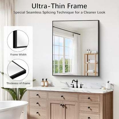 DESBING Black Bathroom Mirror 2 Pack, 30x36 Inch Rectangle Wall Mirrors with Frame, Shatter-Resistant, Modern for Bathroom, Living Room, Entryway – Horizontal or Vertical