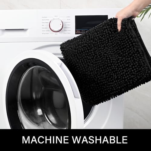 LOCHAS Luxury Bathroom Rug Shaggy Bath Mat 30 x 60 Inch, Black