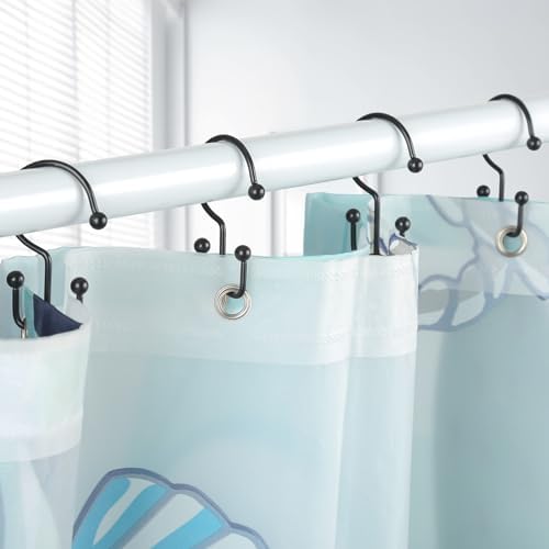 24 Pcs Shower Curtain Hooks, Goowin Shower Curtain Rings, Durable Black Shower Curtain Hooks Rust Proof, Shower Rings for Curtain, Double Glide Shower Hooks for Shower Curtain Rods, Black