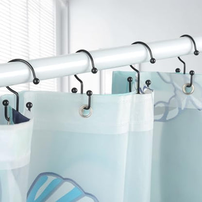Goowin Shower Curtain Hooks, 12 Pcs Shower Curtain Rings, Durable Rust Proof Black Shower Curtain Hooks, Shower Rings for Curtain, Double Glide Shower Hooks for Shower Curtain Rods, Black