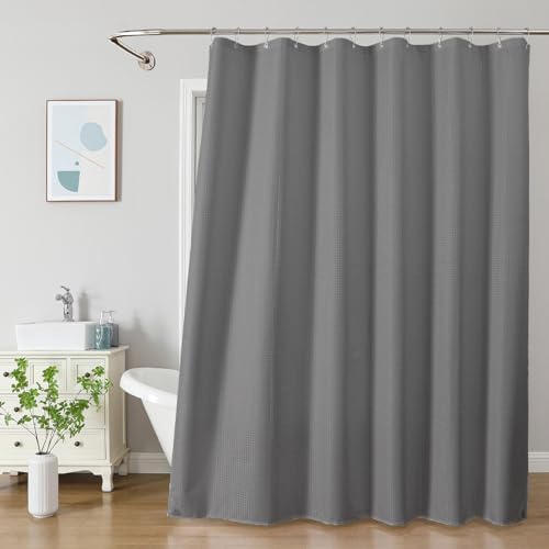 2-in-1 Waterproof Fabric Shower Curtain - No Separate Liner Needed, Hotel-Style Waffle Weave, Effortless Cleaning & Washable Bathroom Shower Curtain Set,72Wx90H,Grey
