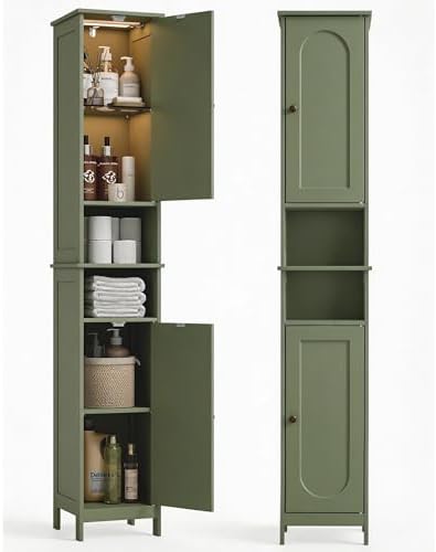 HAIOOU Tall Narrow Bathroom Storage Cabinet with Light for Small Spaces