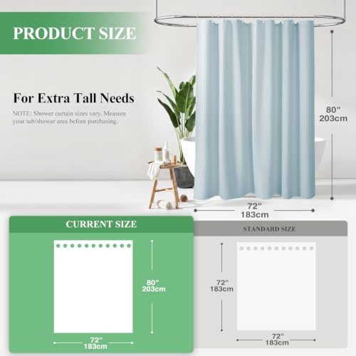 Dynamene Long Waffle Shower Curtain 256 GSM Heavy Fabric 72x80 Fog Blue