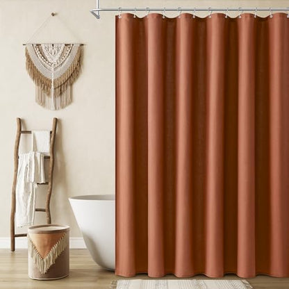 Naturoom Linen Shower Curtain 80 Inch Long for Bathroom Terracotta 1 Panel