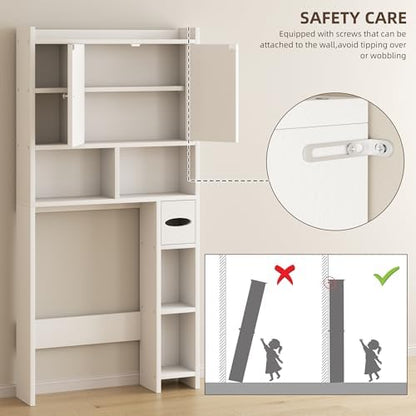 Shintenchi Over the Toilet Storage Cabinet, Bathroom Storage Cabient with Barn Doors, Bathroom Storage Shelf Organizer with Toilet Paper Holder, Adjustable Shelf and Anti-Tip Device, White