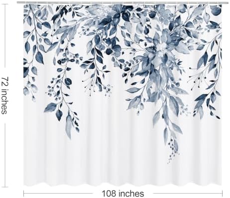 Gibelle Navy Eucalyptus Shower Curtain, Watercolor Floral Print, 108x72