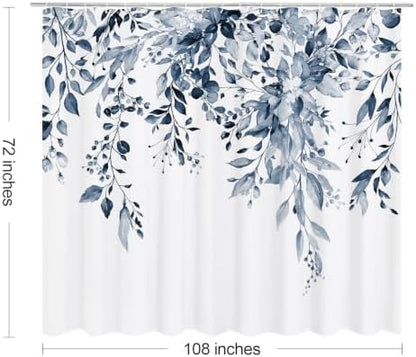 Gibelle Navy Eucalyptus Shower Curtain, Watercolor Floral Print, 108x72