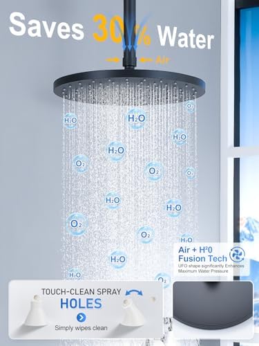 Woindo Shower Faucet Set 10" Rain Shower Head/8'' Side Shower Head and 3 Setting Handheld Ceiling Mount 3 Push Button Diverter Complete Rainfall Round Shower System Included Valve Trim Kit