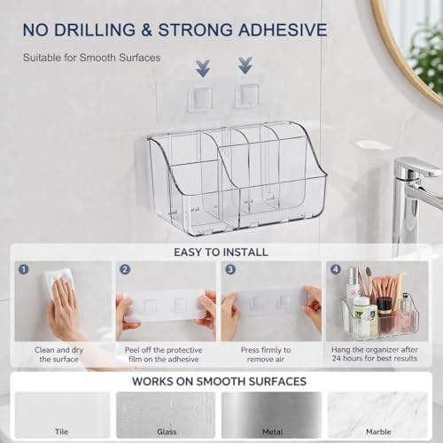 Sotfamily Clear Kids Toothbrush Holders for Bathrooms, 2-Pack(No-Drill)