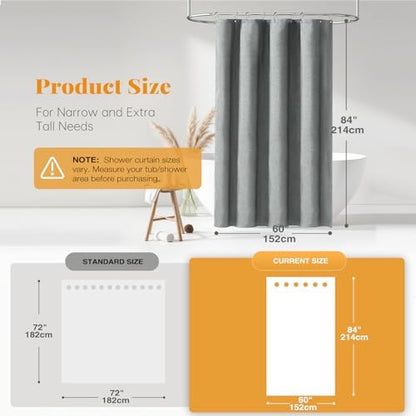 BTTN Narrow Long Linen Textured Fabric Shower Curtain, 60x84, Grey/Gray