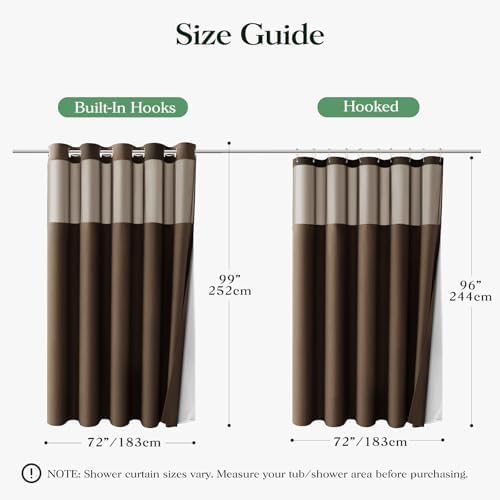 Dynamene Brown Hook Free Waffle Shower Curtain & Snap-in Fabric Liner,72x99