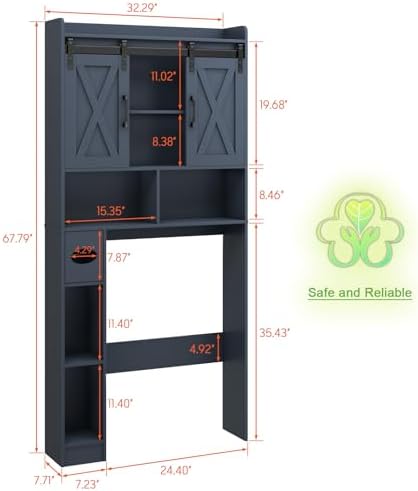 Vabches Over The Toilet Storage Cabinet with Sliding Doors, Blue
