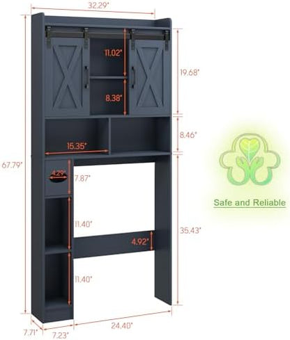 Vabches Over The Toilet Storage Cabinet with Sliding Doors, Blue