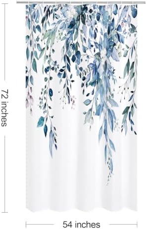 Gibelle Blue Eucalyptus Shower Curtain, Watercolor Floral Print, 54x72