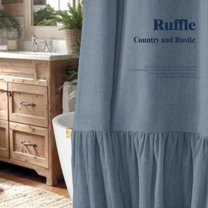 Farmhouse Shower Curtain Ruffle Linen Flax Blue Grey 72" W x 72" L