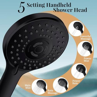 12" Black Rain Shower Head with Handheld Spray and 16" Extension Arm