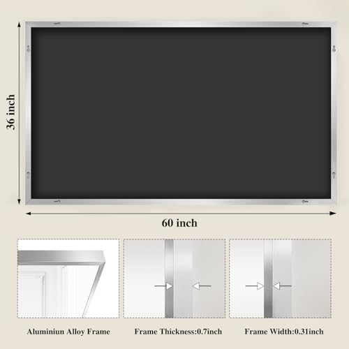 Koonmi Silver Rectangle Wall Mirror, 36x60 Inch Bathroom Mirror, Aluminum Frame Vanity Mirror for Entryway, Living Room, Bedroom Bathroom, Hangs Horizontally or Vertically
