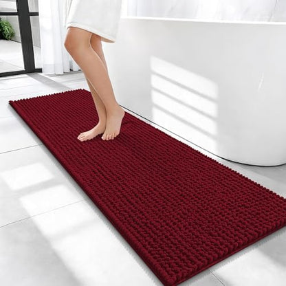 OLANLY Thick Chenille Bathroom Runner Rugs Mats 47x17, Burgundy