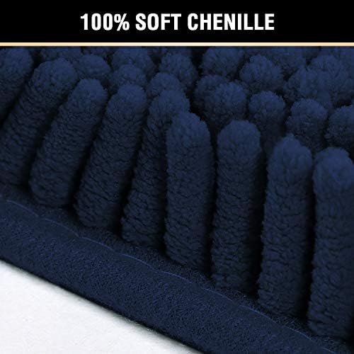 H.VERSAILTEX Plush Microfiber Bath Rugs Chenille Floor Mat Ultra Soft Washable Bathroom Dry Fast Water Absorbent Bedroom Area Rugs Kitchen Rugs Non Skid, 20" x 32"/17" x 24", Navy Rug