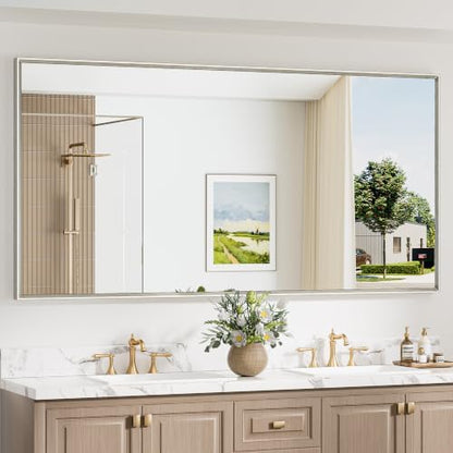 Keonjinn 72 x 36 Inch Brushed Nickel Oversize Bathroom Mirror for Over Sink