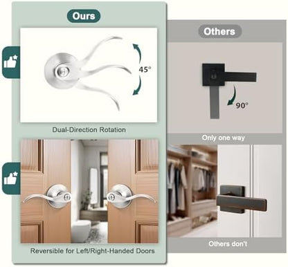 GOBEKOR 1 Pack Privacy Door Levers Brushed Nickel Lever Door Handles Interior for Bedroom and Bathroom Door Locks Wave Door Handles