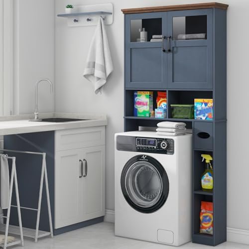 Vabches Over The Toilet Storage Cabinet with Doors & Paper Holder, Blue