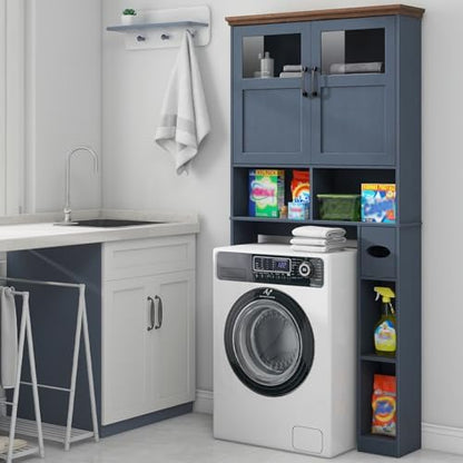 Vabches Over The Toilet Storage Cabinet with Doors & Paper Holder, Blue