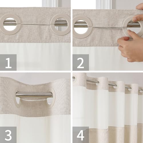 eachope No Hook Linen Texture Shower Curtain with Snap-in Liner,36x74 Cream